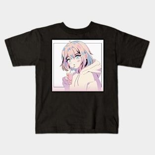 Cute anime boba girl Kids T-Shirt